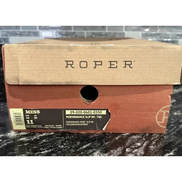 Roper Leather Performance Sport Slip On Shoes Mens Size 11 Tan Ostrich Embossed